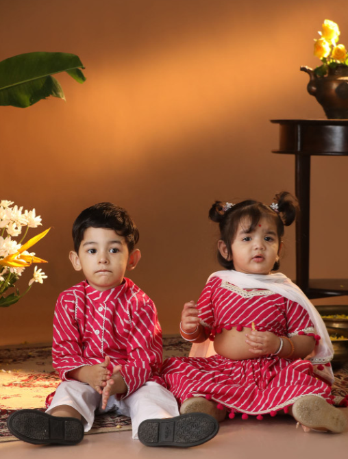 Pink & white printed Kurta with Pyjamas