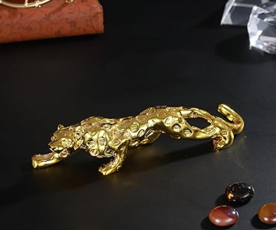 TIED RIBBONS Decorative Golden Panther Jaguar Leopard Sculpture